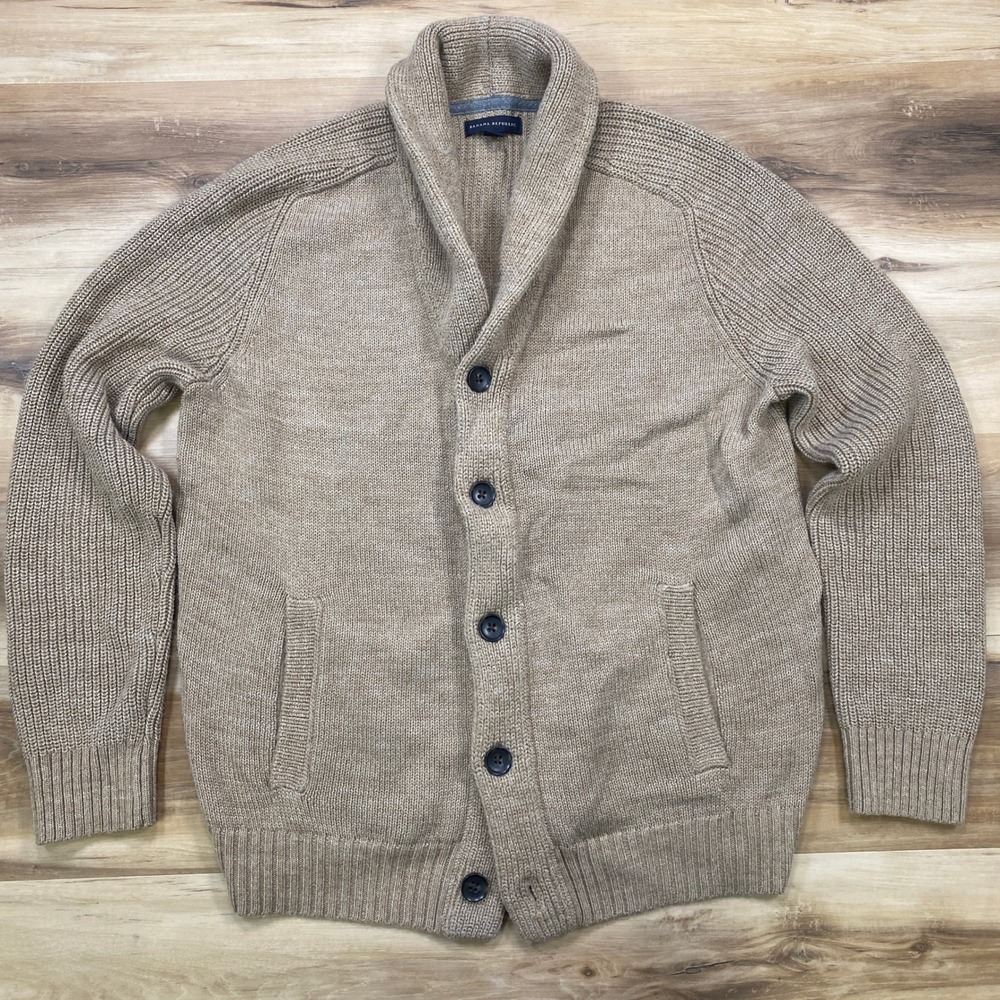 Banana Republic Cardigan XL Shawl Collar Wool Blend Ribbed Sweater Tan